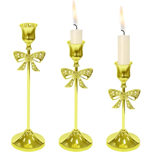 3 Pcs Christmas Bow Taper Candle Holders Vintage Metal Candle Stick for Pillar Candles, Halloween & Christmas Table Decor, Gothic Centerpiece for Dining Table, Housewarming Gifts(6.3/7.9/9 Inches)
