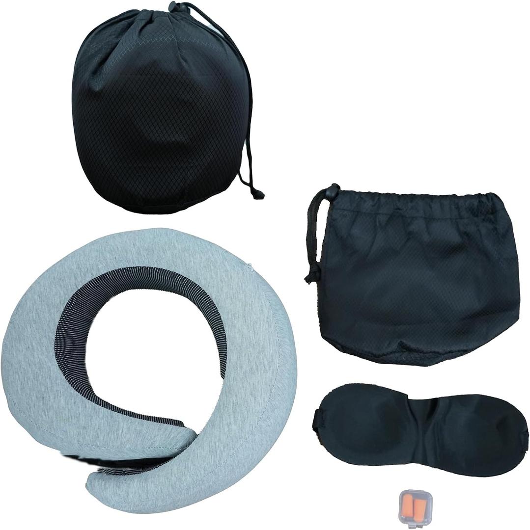 Designed for The Comfort of Travel & Office, The Pillow for Plane, Car, Home, WorkGrey Ergonomic 360 Neck Support for Airplane Adults Memory Foam Travel Neck Pillow