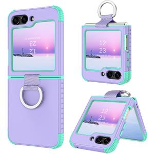BENTOBEN for Samsung Galaxy Z Flip 6 5G Case with Ring, Heavy Duty 2 in 1 Full Body Rugged Galaxy Z Flip6 Case Girls Women Boy Men Shockproof Protection Cover for Samsung Z Flip 6 6.7,Purple