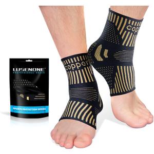 Lusenone Copper Ankle Brace Support for Men & Women (Pair), Best Ankle Compression Sleeve Socks for Plantar Fasciitis, Sprained Ankle, Achilles Tendon, Pain Relief, Recovery, Sports (Medium, Copper-black (Pack of 2))