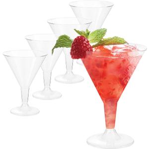 6oz Clear Plastic Martini Glasses,25 Pack Disposable Cocktail Glasses, Reusable Dessert Cups Clear Stemmed Shot Glasses for Party Wine, Champagne, Margarita and Appetizers