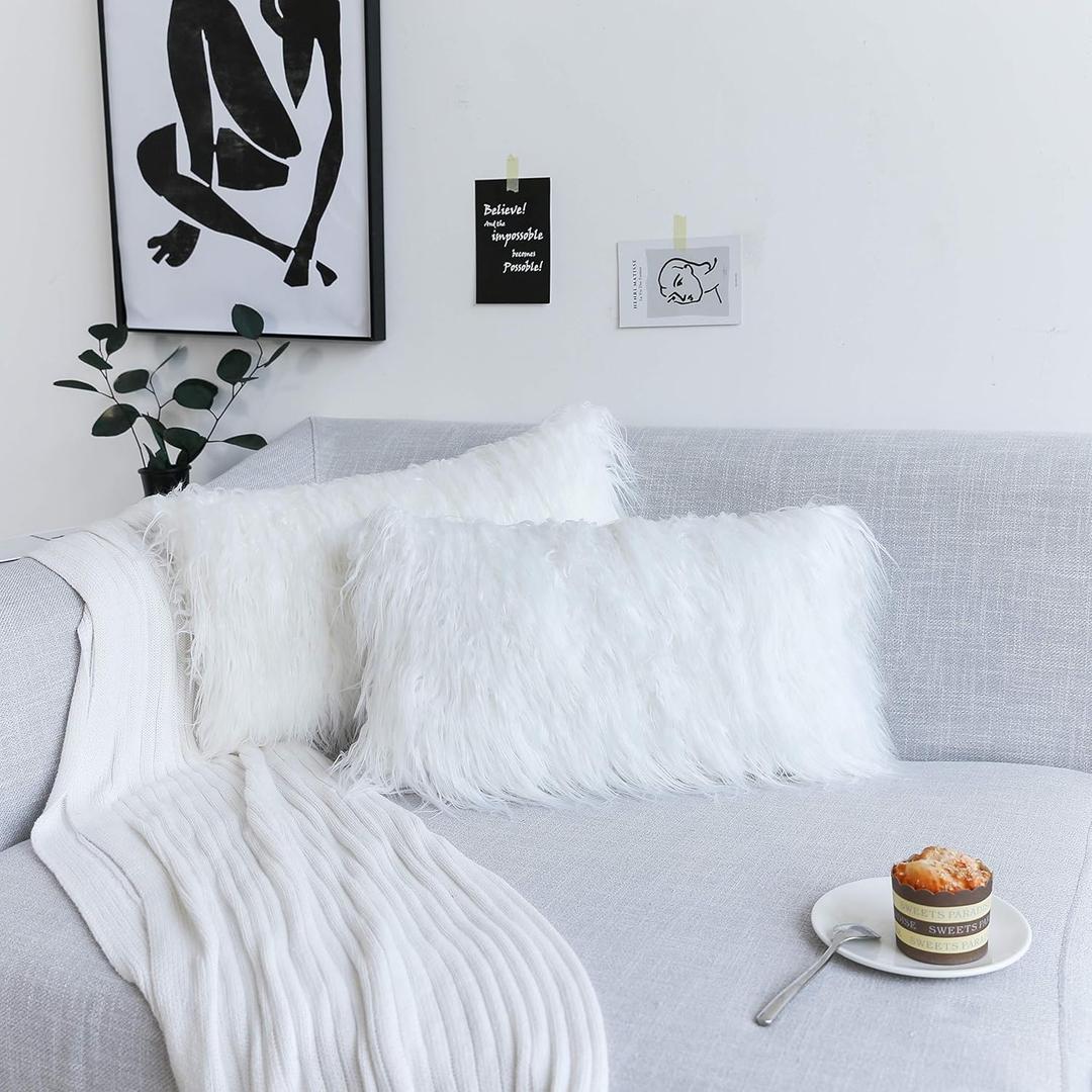 Kevin Textile Valentine's Day Decorative New Luxury Series Merino Style Fur Throw Pillow Case Cushion Cover Pillow Covers for Bed/Couch, 1 Pc, 18" x 18", Millennial White