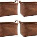 GIB Wicker Storage Baskets for Shelves, Woven Laundry Clothes Blanket Baskets for Organizing, Rectangular Bathroom Closet Organizers Storage Bins with Handles, Brown, 4 Pack