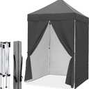 EAGLE PEAK 5x5 Instant Canopy with 4-Side Wall Panels, Small Pop up Portable Canopy Tent with Carry Bag, Light Weight Sun Shelter for Sports, Camping and Beach, Gray