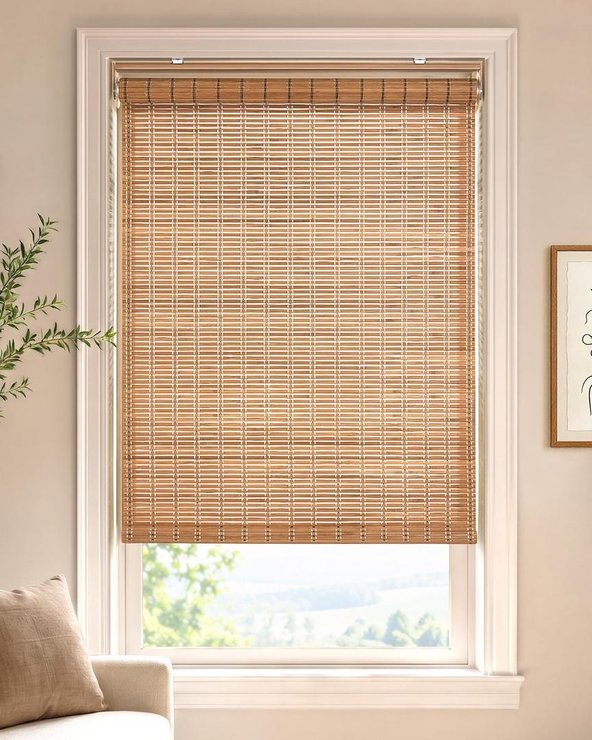 UNISHADES Cordless Bamboo Roller Shades, 34 1/4" W × 70" H - Brown206