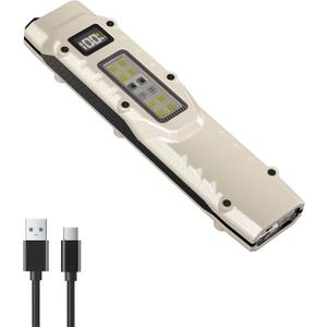 Flat Flashlight Rechargeable EDC Tactical Flashlights, 1100 High Lumen Pocket Flashlight with LCD Display, LED Powerful Flash Light for Home, Camping and Emergency Use (White)