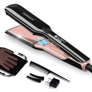 DORISILK 500 Degree High Temp Professional Hair Straightenr  Ceramic Wide Flat Iron 2 in 1 Hair Straightener and CurlerPlasma Flat Iron Get Frizz-Free and Shiny