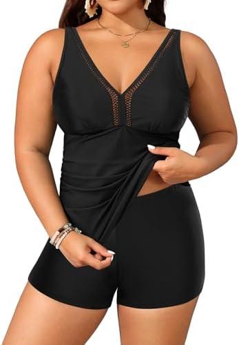 Yonique Womens Plus Size Swimsuits with Shorts Tummy Control Tankini Two Piece Bathing Suits Athletic Swimwear 16Plus