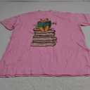 Reading Cat - Funny Book & Tea Lover Gift Short Sleeve T-Shirt Pink 3XL