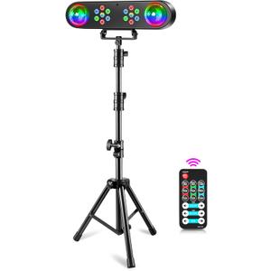 DJ Lights with Stand, 4in1 Rotating Colorful Disco Ball Party Light DJ Disco Lights Set DMX & Sound Activated Control Strobe LED Par Light Professional for Parties Bar Wedding Christmas (Black 1PC)
