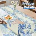 5PCS Blue and White Table Runner & Placemats,Blue Chinoiserie Floral Table Runner 13''x72 with 4 Matching Placemats Machine Washable for Home Party Dining Table Decor Set