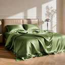 Love's cabin Full Size Satin Sheet Sets - 4 Piece Sage Silky Satin Sheet Set Full with Deep Pocket, Luxury Silk Feel Satin Bed Sheets Full Bedding Set (1 Flat Sheet,1 Fitted Sheet,2 Pillow Cases)