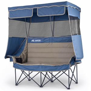 Huskfirm Double Camping Chair with Canopy Shade, Folding Camping Couch Blue