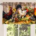 Valances for Windows,Rod Pocket,52 x 18 inch,Roosters Wood Background