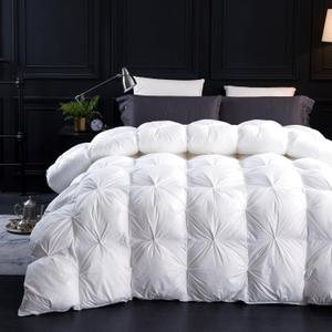 Three Geese Oversized King Size Pinch Pleat Duck Feather Down Fiber Comforter - All-Season Down Duvet Insert Fluffy Baffle Box Design with 8 Corner Loops for Warmth and Softness.