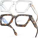 VISOONE 2 Pack Blue Light Blocking Glasses Rectangle Frame and Chic Preppy Look for Women Men RIVER