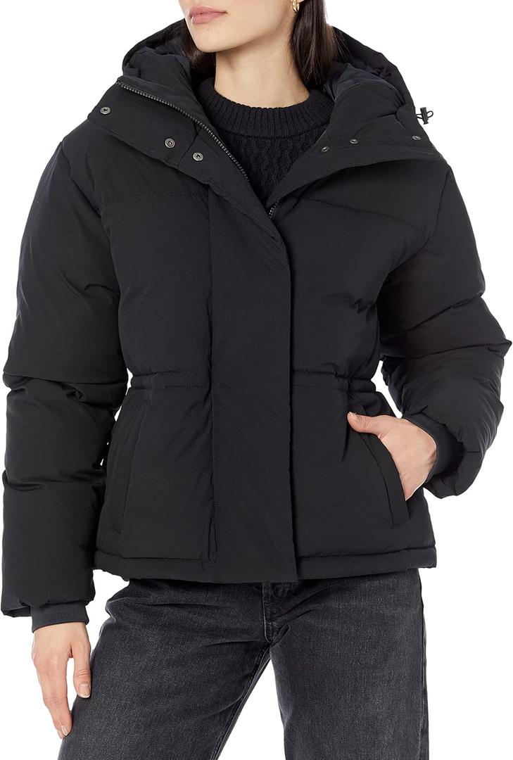 Amazon Essentials Women's Short Waisted Puffer Jacket (Plus Size) (Large, Black)
