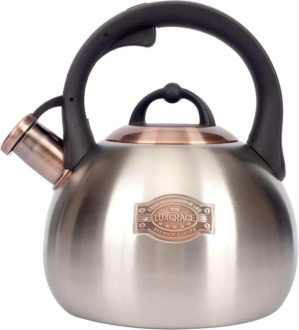 3.1 Quart Teal Whistling Tea Kettle for Stove Top, Food Grade Stainless Steel, Silver