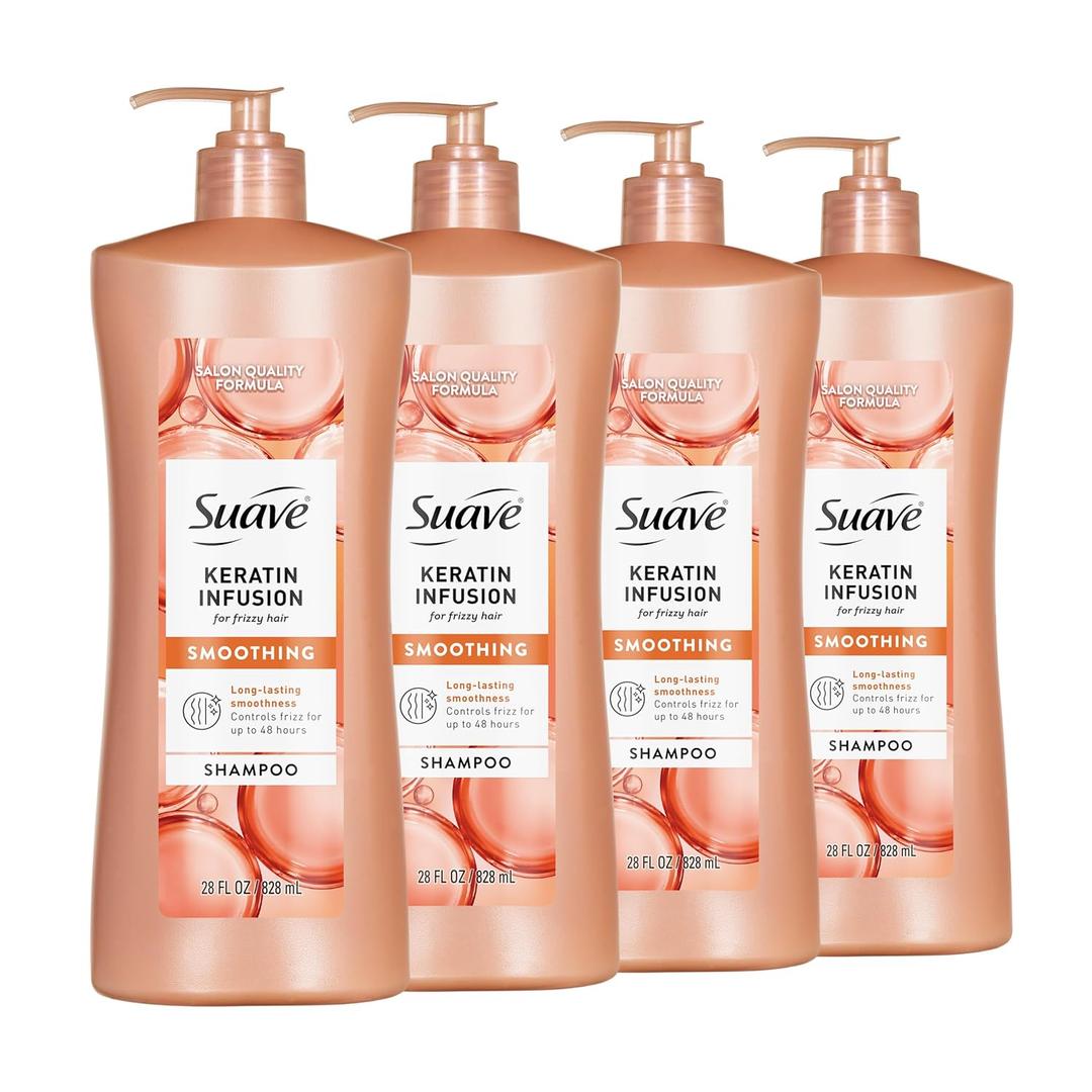 Suave Keratin Infusion Smoothing Shampoo For Frizzy Hair, Anti-Humidity + 48HR Frizz Control, Smooths & Detangles For Easy Styling, 28 FL OZ Pump, 3 Count