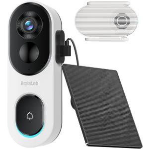 BOTSLAB 2K Doorbell Camera Wireless with Solar Panel, Nonstop Power Video Doorbell with Head-to-Toe View, No Monthly Fee, 2-Way Audio, Human Detection, 5200mAh Battery, 2.4Ghz WiFi
