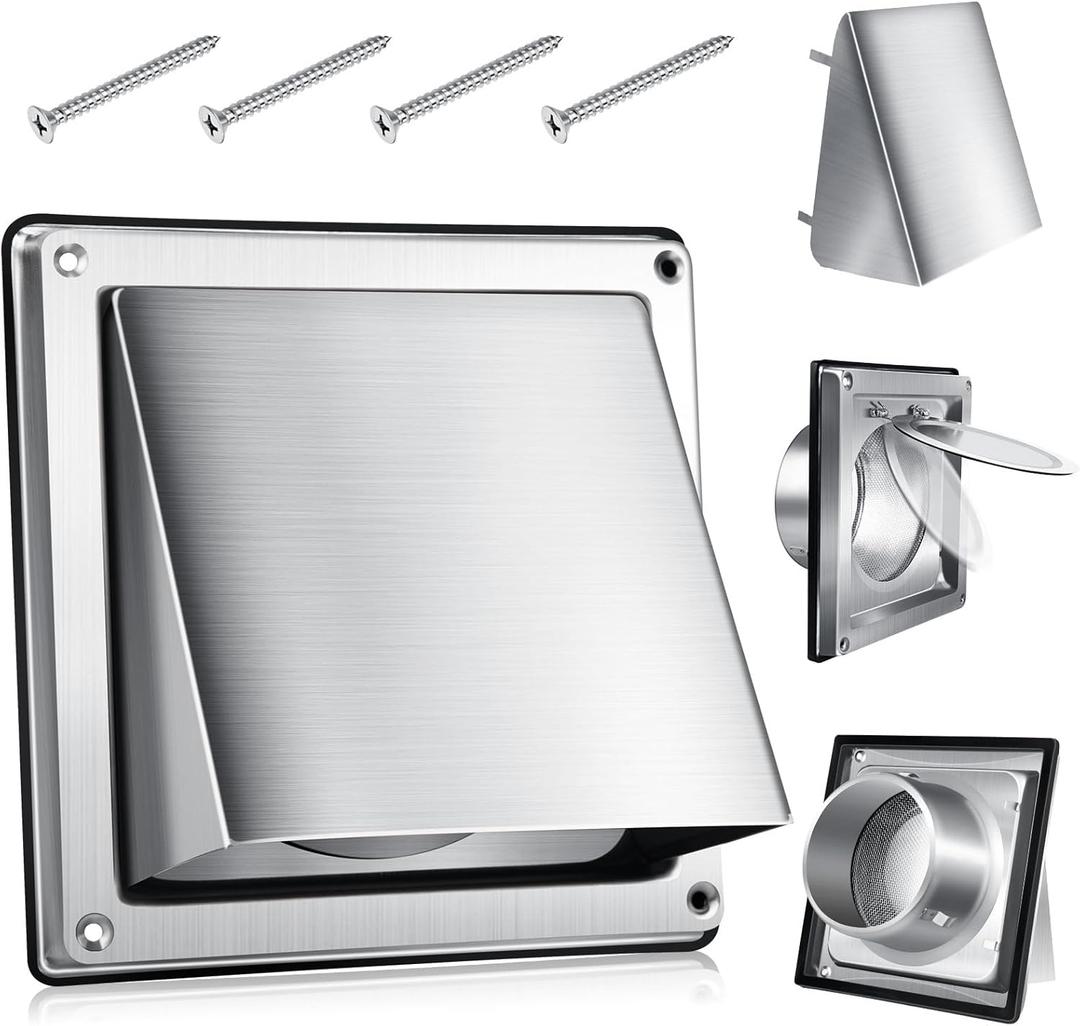 5 Inch Metal Dryer Vent Cover External Extractor Wall Vent Cushioned Stainless Steel Outdoor Dryer Vent Cover Outside Airflow Vent Replacement Hood