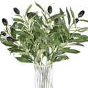 JJUNW 5 Pcs Artificial Plants Olive Tree Branches, 11 Inch Faux Olive Tree 2 Forks Greenery Stems, Faux Leaves Plants for Centerpieces Decor Wedding Greenery Home Party Decor