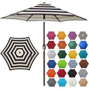 Blissun 7.5 ft Patio Umbrella, Yard Umbrella, Outdoor Market Umbrella with Push Button Tilt Crank, Black & Beige