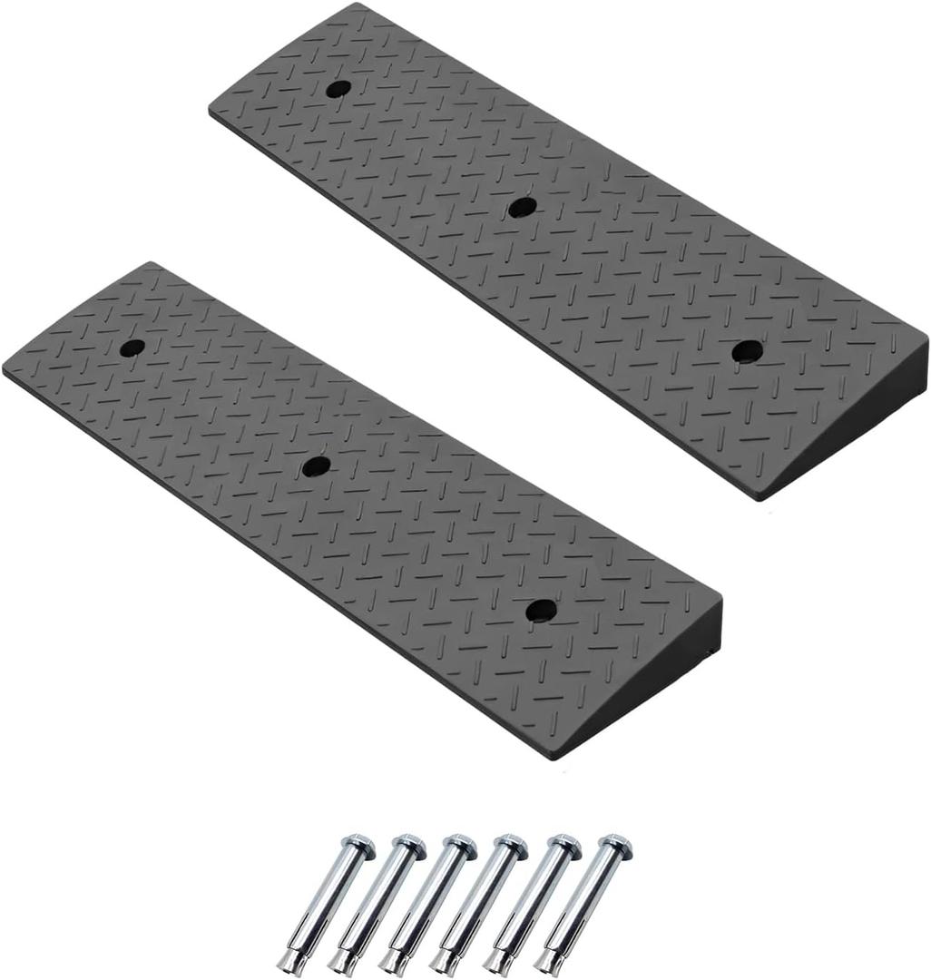 2 Pack 1.6'' Rise Rubber Curb Ramp, Heavy Duty, 11000 LBS Capacity, Threshold Ramps, Car Slope Ramp for Loading Dock Bike Vehicle Warehouse Sidewalk Wheelchair (1.6" H)