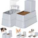 2 Pack Automatic Dog Cat Feeder and Water Dispenser, Rywell 4L Gravity Dog Cat Feeder and Water Dispenser Set with Stainless Steel Bowls, Elevated 3 Height Adjustable Dog Cat Feeder for Pets