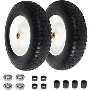 4.80/4.00-8 Wheelbarrow Tire Flat Free, 16'' Tire and Wheel 330LB Load Capacity, with 5/8" & 3/4" Bearings, 3''-4''-6''-7'' Adjustable Hub for Garden Cart, Hand Truck, Trolley, Wagon, 2 Pack