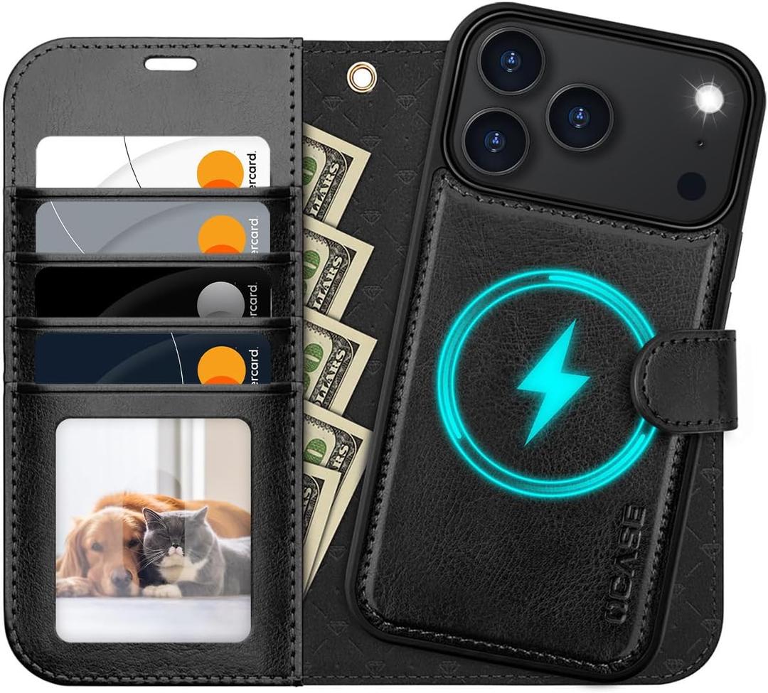 OCASE for iPhone 17 Pro Max Detachable Wallet Case with Card Holder, 2 in 1 PU Leather Flip Folio with RFID Blocking Stand Wrist Strap Shockproof Phone Cover 6.9 Inch 2025, Black