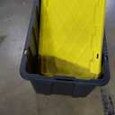 Sterilite 38 Gal Industrial Tote, Stackable Storage Bin with Snap-Fit Lid for Garage, Basement & Attic Storage, Black Base and Yellow Lily Lid, 4-Pack