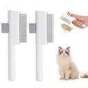 2 Pcs Self-Cleaning Flea Comb for Cats  Dual-Tooth and Gentle Cat Comb for Long and Short Hair  Ergonomic Zen Brush for Healthier Cats and Cleaner Homes (White)