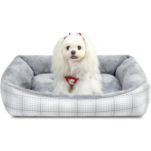MIHIKK Rectangle Dog Beds for Small Dogs & Cats, Orthopedic Sleeping Pet Bed for Couch with Durable Puppy Cuddler and Anti-Slip Bottom Machine Washable 20 * 18 Inch (Gray)