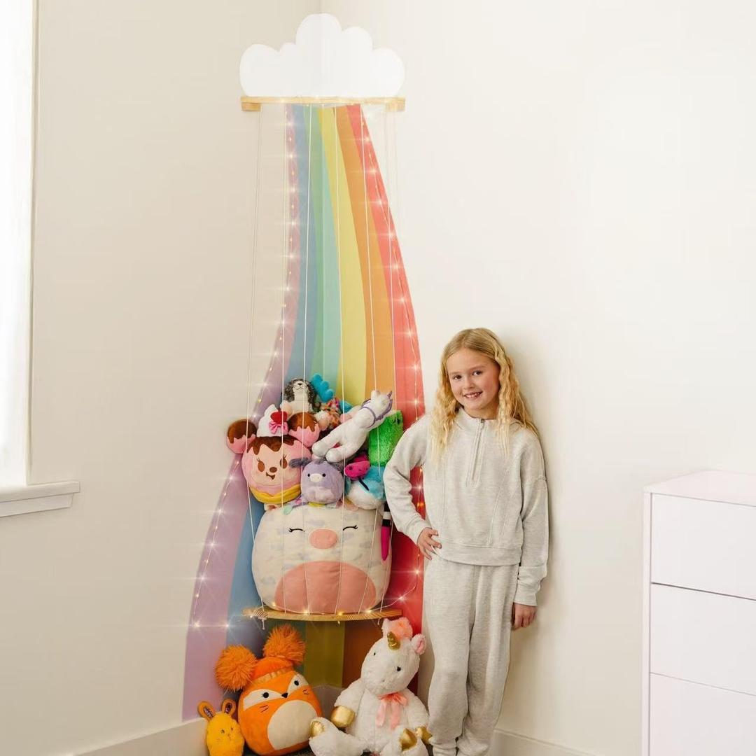 PUTSKA Corner Stuffed Animal Storage Organizer - Stuffed Animal Holder, Stuffy Storage, Space-Saving Plushies and Toy Corner Organizer for Kids Room (Rainbow)