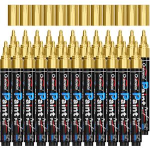 Overseas Metallic Gold Acrylic Paint Markers Pens Set - 24 Pack Acrylic Permanent Markers, Water-Based, Quick Drying, Waterproof, Medium Tip Paint Pens for Rock, Wood, Plastic, Metal, Canvas, Glass