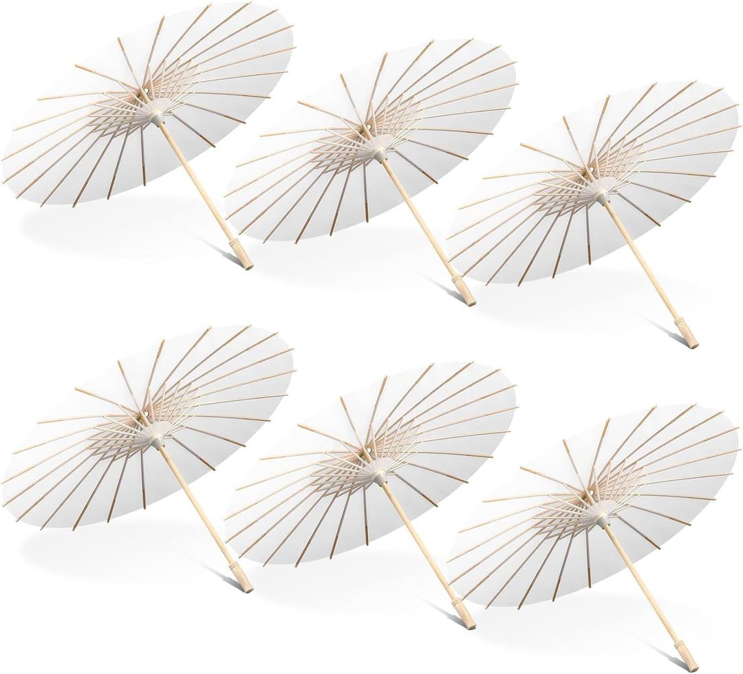 Sanwuta 8 Pcs 23.6 Inch Paper Umbrella Chinese Japanese Handmade Oil Paper Parasol DIY for Wedding Bridal Party Photo Props (White)
