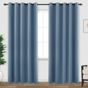 Stone Blue Curtains 72 Inch Extra Wide Blackout Curtain for Sliding Glass Door,2 Panels Grommet Darkening Large Window Black Out Blinds for Bedroom Living Room,6 x 7 FT Width by 84in Length,Dusty Blue