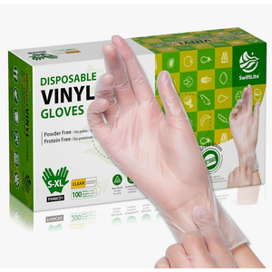 Disposable Vinyl Gloves, Food Safe, Latex-Free Powder-Free Clear Plastic Gloves for Cooking, House Clean, Food Prep M