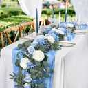 DearHouse 2Pcs Artificial Peony Flower Garland and - Silk Peony Garland with Flowers and Eucalyptus for Wedding Party Table Decoration,6ft/Strand (Blue)