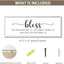 Rutiyoka Bless the Food Before Us Sign Framed Farmhouse Dining Room Wall Decor Large 42"15" Wood Kitchen Wall Art White
