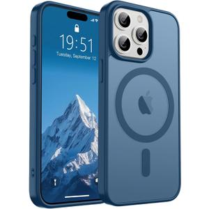 SUPFINE Magnetic for iPhone 15 Pro Case (Compatible with MagSafe) (Military Grade Drop Protection) Slim Translucent Matte Shockproof with Anti-Fingerprint Phone Case,Deep Blue