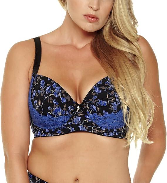 MIERSIDE Women's Red/Purple Plus Size Sexy Printing Demi Bra, 44D