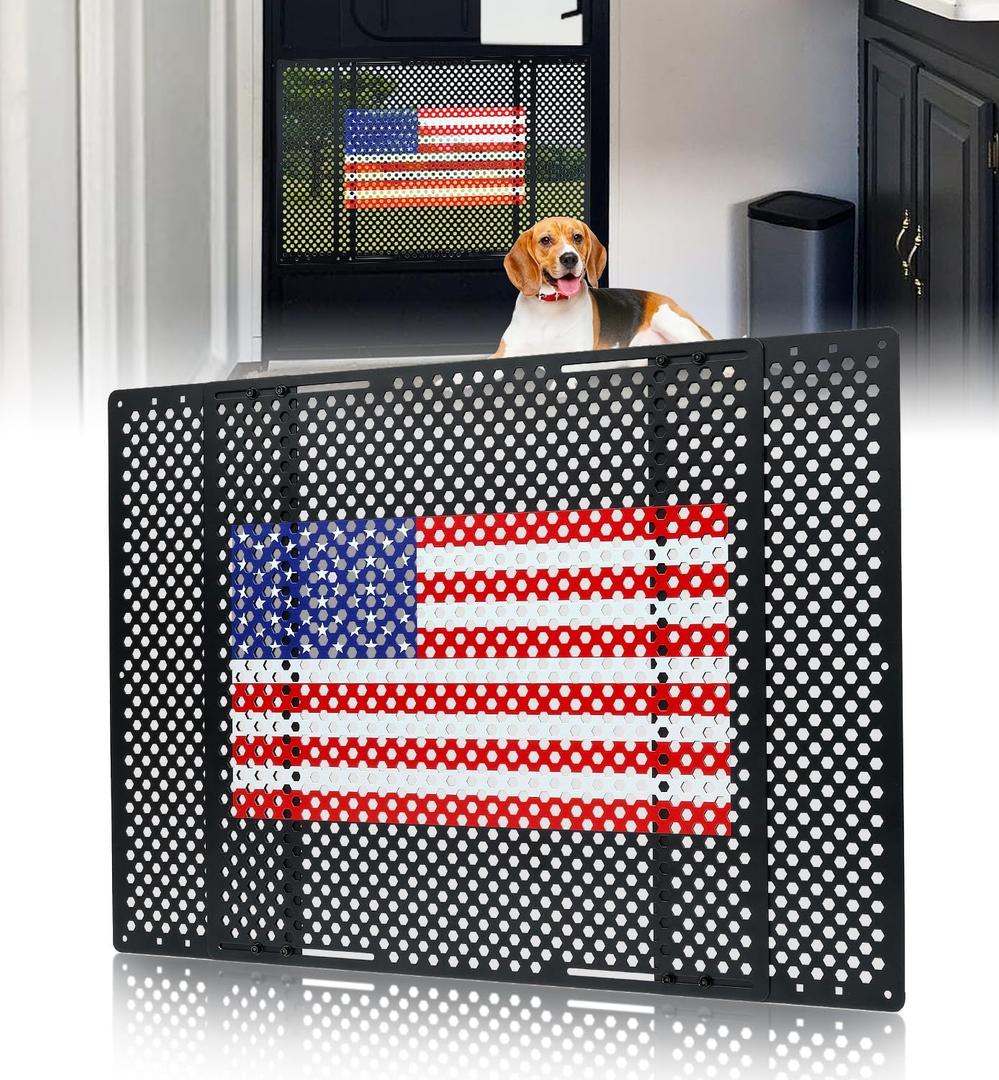 Aluminum Alloy RV Entry Screen Door Grille Adjusts from 22"- 31.5", Adjustable RV Door Screen Protector, Flag