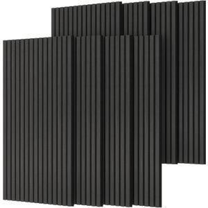 TONOR 8-Pack Wood Slat Panel, Acoustic Panels for Wall, 47.2"x23.6" - 61.88sq.ft. Wooden Soundproof Wall Panels for Interior Decor and Noise Cancelling, for Studio, Home, Bedroom, Office, Black