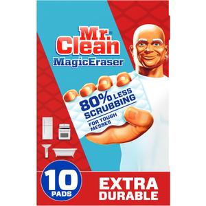 Mr. Clean Magic Eraser, Extra Durable, Multi Purpose Cleaner, Shoe, Bathroom, Shower, and Car Window and Windshield Cleaner, Cleaning Pads, 10 Count Mr. Clean Magic Eraser, Extra Durable, Multi Purpose Cleaner, Shoe, Bathroom, Shower, and Car Window and Windshield Cleaner, Cleaning Pads, 10 Count