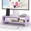 BONTEC Wooden Monitor Stand Riser, 2-Tier Desk Shelf with Storage Organizer, Ergonomic Computer Stand with Cable Management, Cellphone Holder, Purple, 16.5 Inch