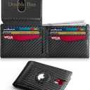 Wallet for Men Slim RFID Blocking Bifold Carbon Fiber,Minimalist Small Compact Front Pocket Credit Card Holder,Thin Mens Leather Wallets Smart Security With 2 ID Windows 1 Cash,Birthday Gifts for Men