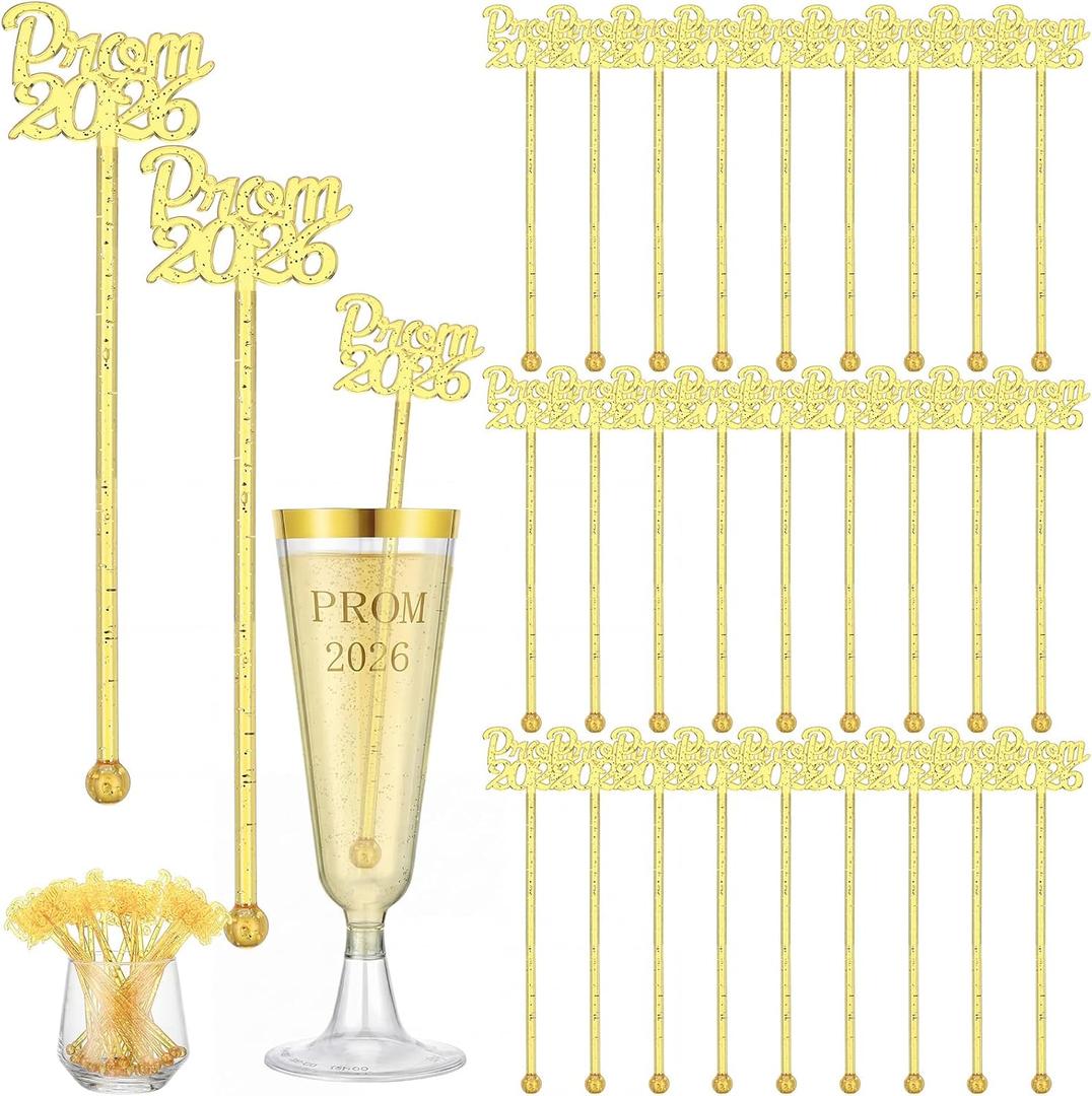 Reallnaive 30 Pcs Prom 2026 Graduation Swizzle Sticks 6 Inch College 2026 Prom Reusable Plastic Cocktail Drink Sticks for Class of 2026 Graduation Party Supplies Decoration