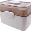 AnRui 3-Tier Medicine Storage Box, Emergencies First Aid Kit Container, Portable Plastic Medicine Storage Organizer Holder Multipurpose Box with Handle for Home, Travel, Camping, School (Beige Brown)